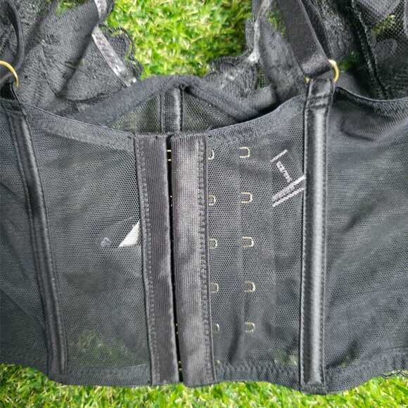 Victoria's Secret Black 34B Very Sexy Floral Embroidered Quarter Cup Bra Top - Picture 4 of 10